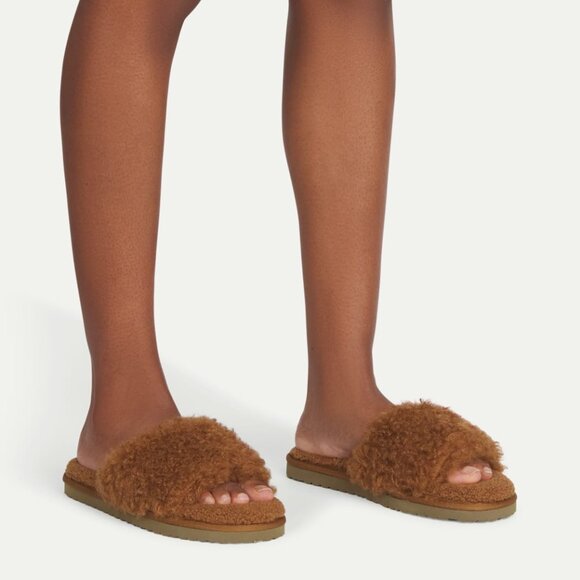 NEW Bombas Women's Plush Sunday Slide Slippers in Dusted Cocoa - Picture 2 of 4